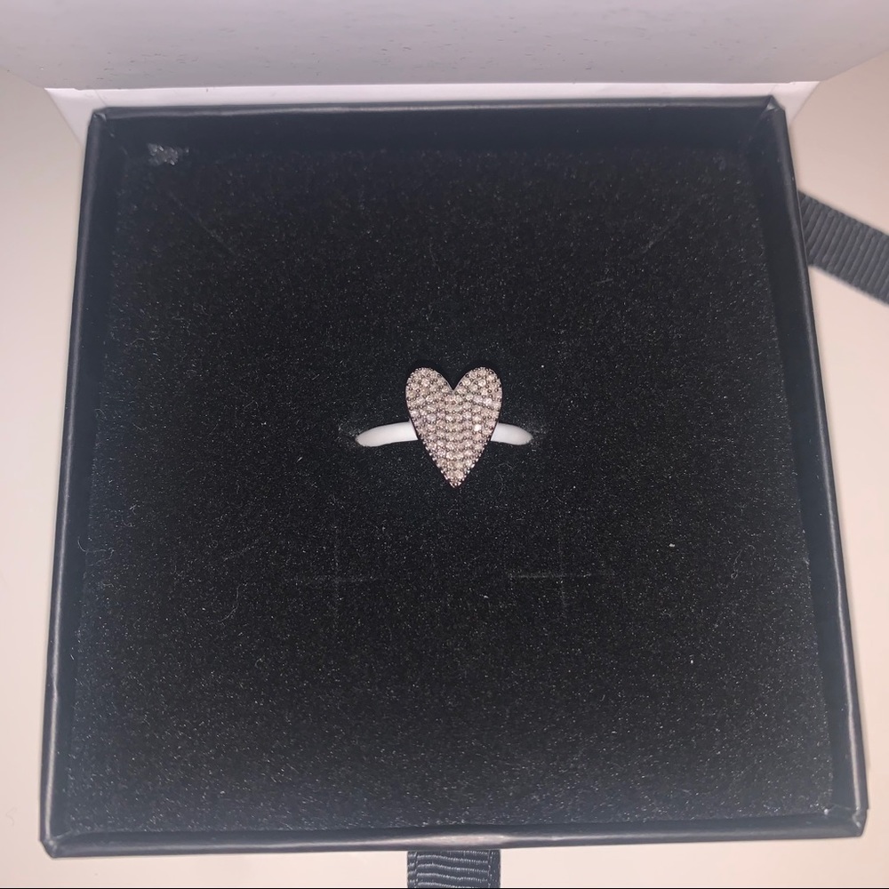 Pave Diamond Heart Ring With White Enamel Band